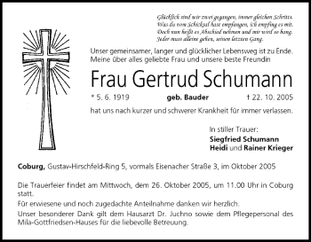 Anzeige von Gertrud Schumann von MGO