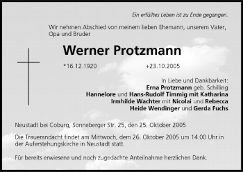 Anzeige von Werner Protzmann von MGO