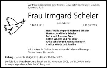 Anzeige von Irmgard Scheler von MGO