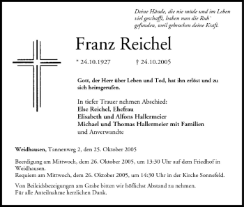 Anzeige von Franz Reichel von MGO