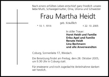 Anzeige von Martha Heidt von MGO