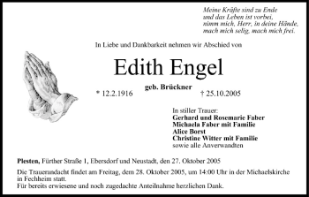 Anzeige von Edith Engel von MGO