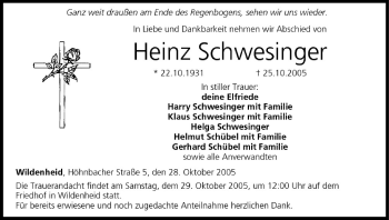 Anzeige von Heinz Schwesinger von MGO