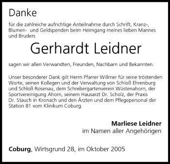 Anzeige von Gerhardt Leidner von MGO