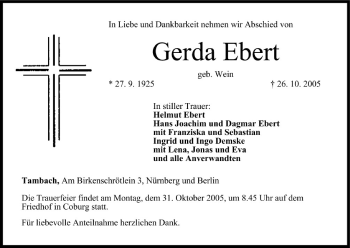 Anzeige von Gerda Ebert von MGO