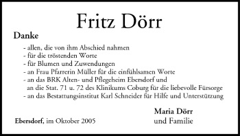 Anzeige von Fritz Dörr von MGO