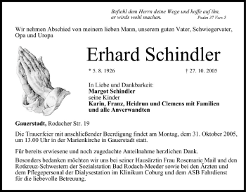 Anzeige von Erhard Schindler von MGO