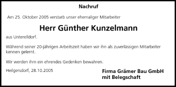 Anzeige von Günther Kunzelmann von MGO