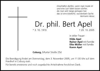 Anzeige von Bert Apel von MGO