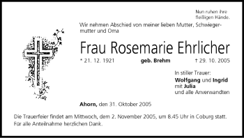 Anzeige von Rosemarie Ehrlicher von MGO