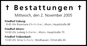 Anzeige von Bestattungen vom 01.11.2005 von MGO