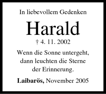 Anzeige von Harald Gedenken von MGO