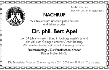 Anzeige von Bert Apel von MGO