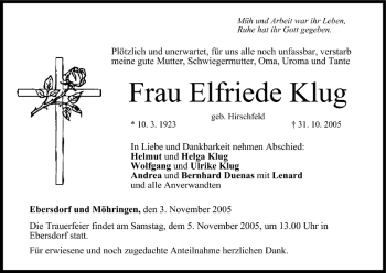 Anzeige von Elfriede Klug von MGO