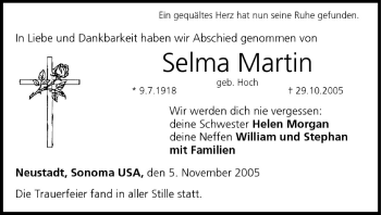 Anzeige von Selma Martin von MGO