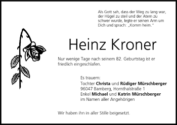 Anzeige von Heinz Kroner von MGO