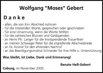 Anzeige von Wolfgang Gebert von MGO