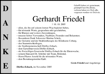 Anzeige von Gerhardt Friedel von MGO
