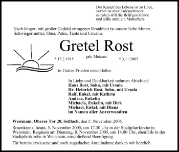 Anzeige von Gretel Rost von MGO