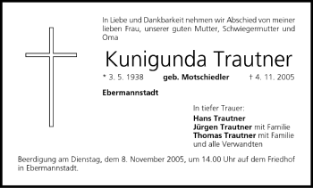 Anzeige von Kunigunda Trautner von MGO