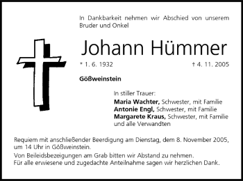 Anzeige von Johann Hümmer von MGO