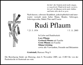 Anzeige von Rudi Pflaum von MGO