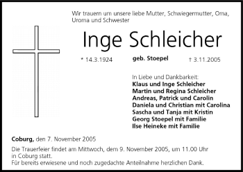 Anzeige von Inge Schleicher von MGO