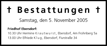 Anzeige von Bestattungen vom 05.11.2005 von MGO