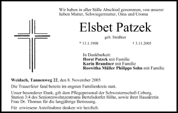 Anzeige von Elsbet Patzek von MGO