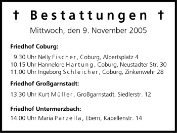 Anzeige von Bestattungen vom 09.11.2005 von MGO