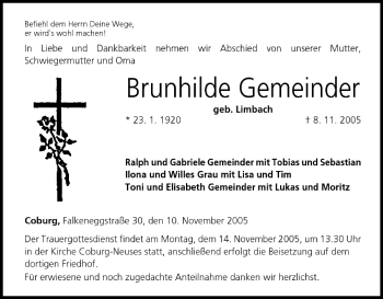 Anzeige von Brunhilde Gemeinder von MGO