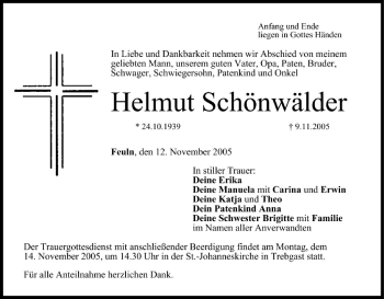 Anzeige von Helmut Schönwälder von MGO