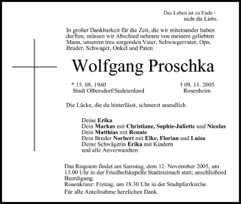 Anzeige von Wolfgang Proschka von MGO