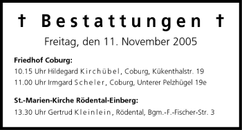 Anzeige von Bestattungen vom 11.11.2005 von MGO