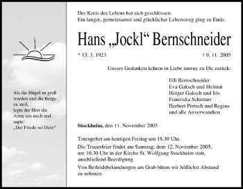 Anzeige von Hans Bernschneider von MGO