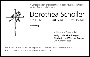 Anzeige von Dorothea Scholler von MGO