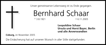 Anzeige von Bernhard Schaar von MGO