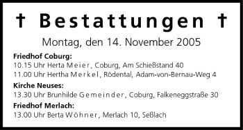 Anzeige von Bestattungen vom 14.11.2005 von MGO