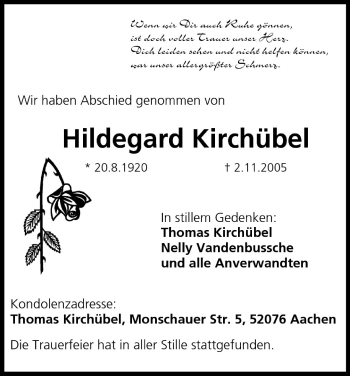 Anzeige von Hildegard Kirchübel von MGO