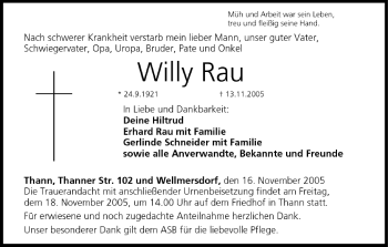 Anzeige von Willy Rau von MGO