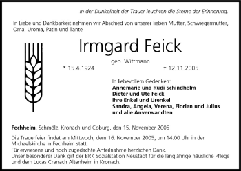 Anzeige von Irmgard Feick von MGO