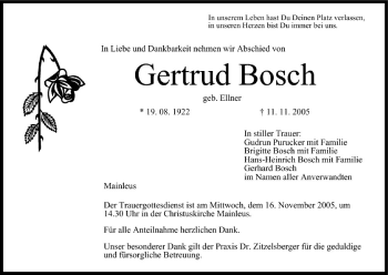 Anzeige von Gertrud Bosch von MGO