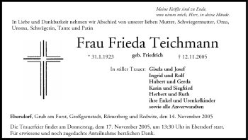 Anzeige von Frieda Teichmann von MGO