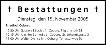 Anzeige von Bestattungen vom 15.11.2005 von MGO