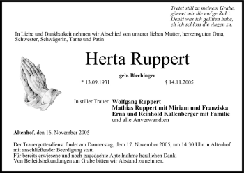 Anzeige von Herta Ruppert von MGO