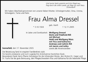 Anzeige von Alma Dressel von MGO