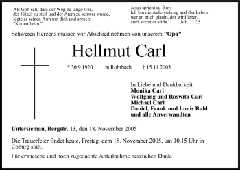 Anzeige von Hellmut Carl von MGO