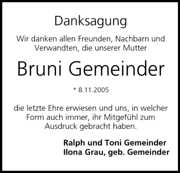 Anzeige von Bruni Gemeinder von MGO