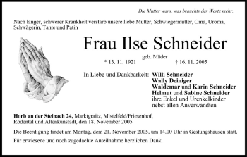 Anzeige von Ilse Schneider von MGO