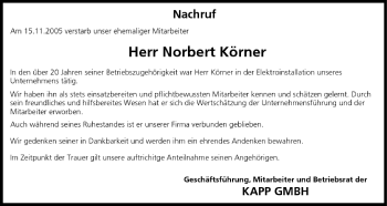 Anzeige von Norbert Körner von MGO